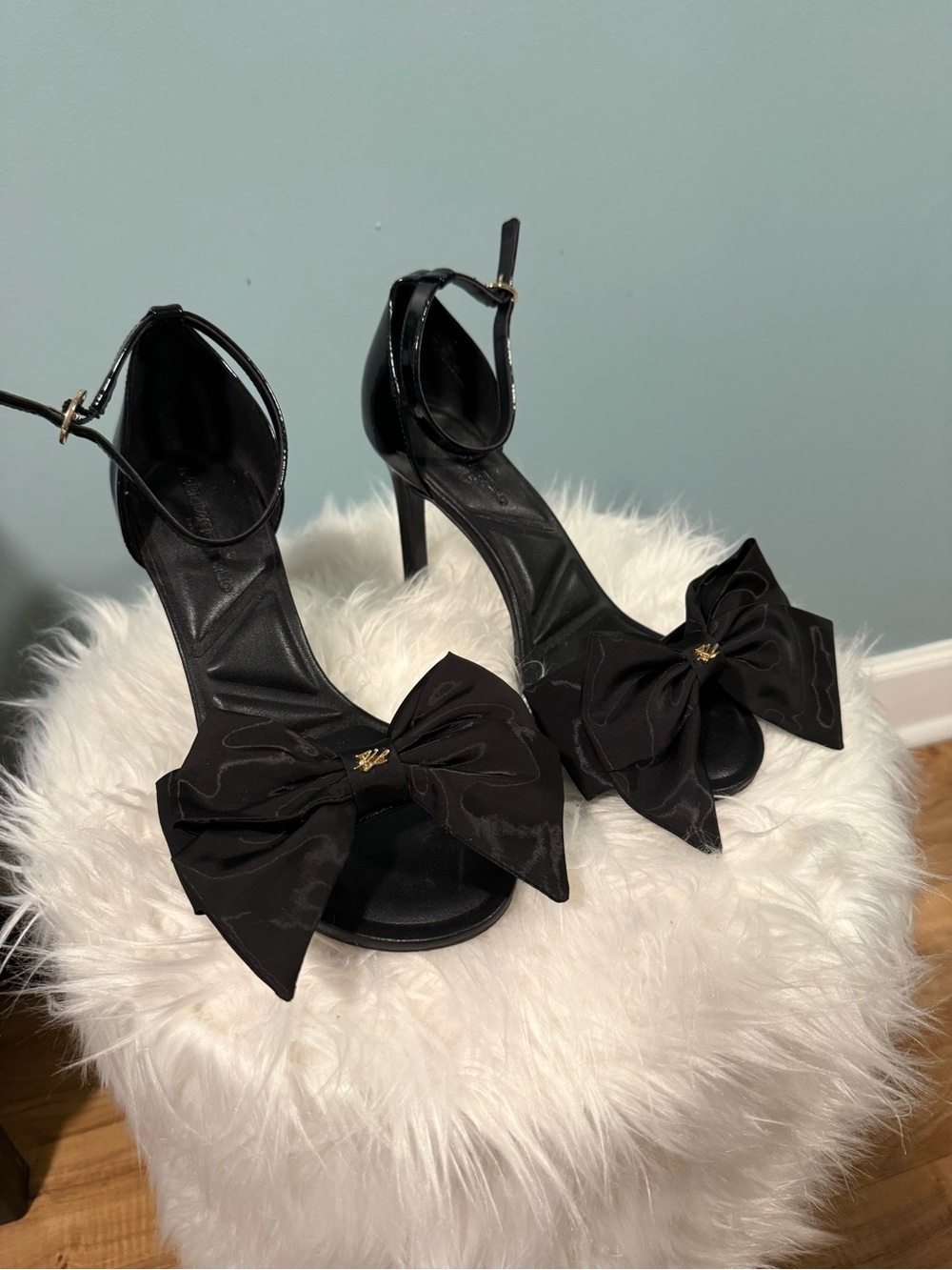 Karl Lagerfeld Black Bow Ankle-Strap Stiletto Sandals